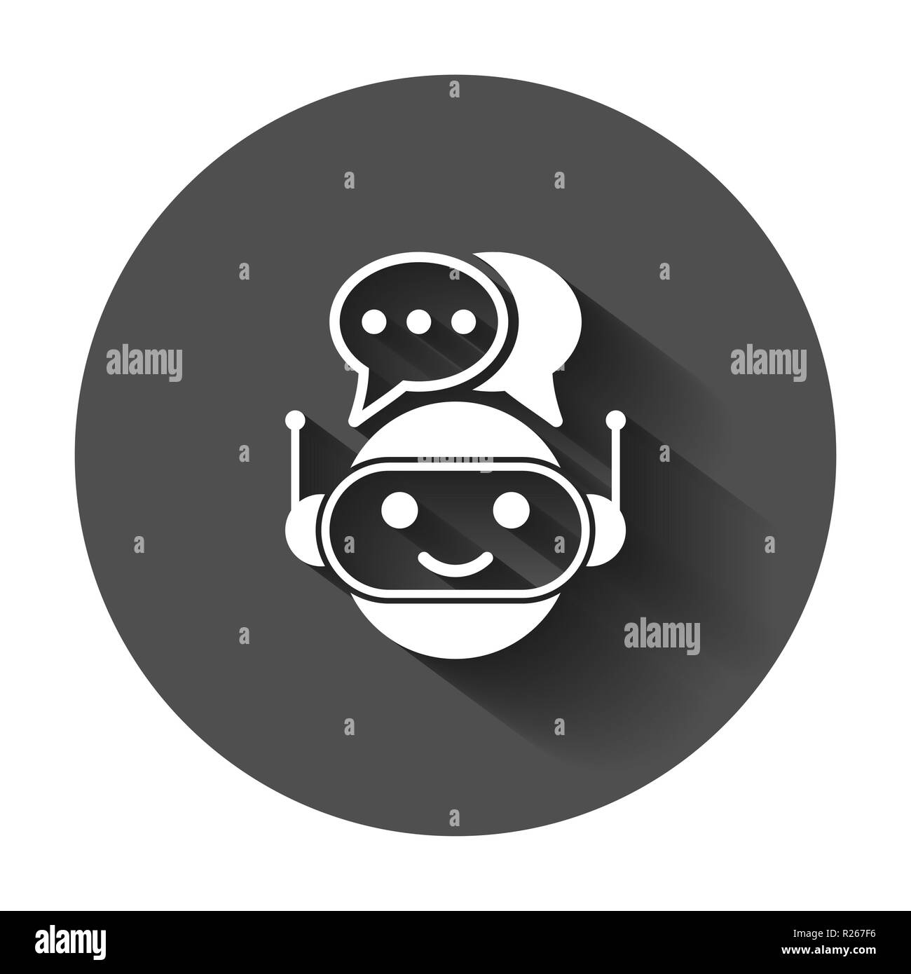 Niedliche Roboter chatbot Symbol im flachen Stil. Bot-operator Vector Illustration mit langen Schatten. Smart chatbot Charakter Geschäftskonzept. Stock Vektor