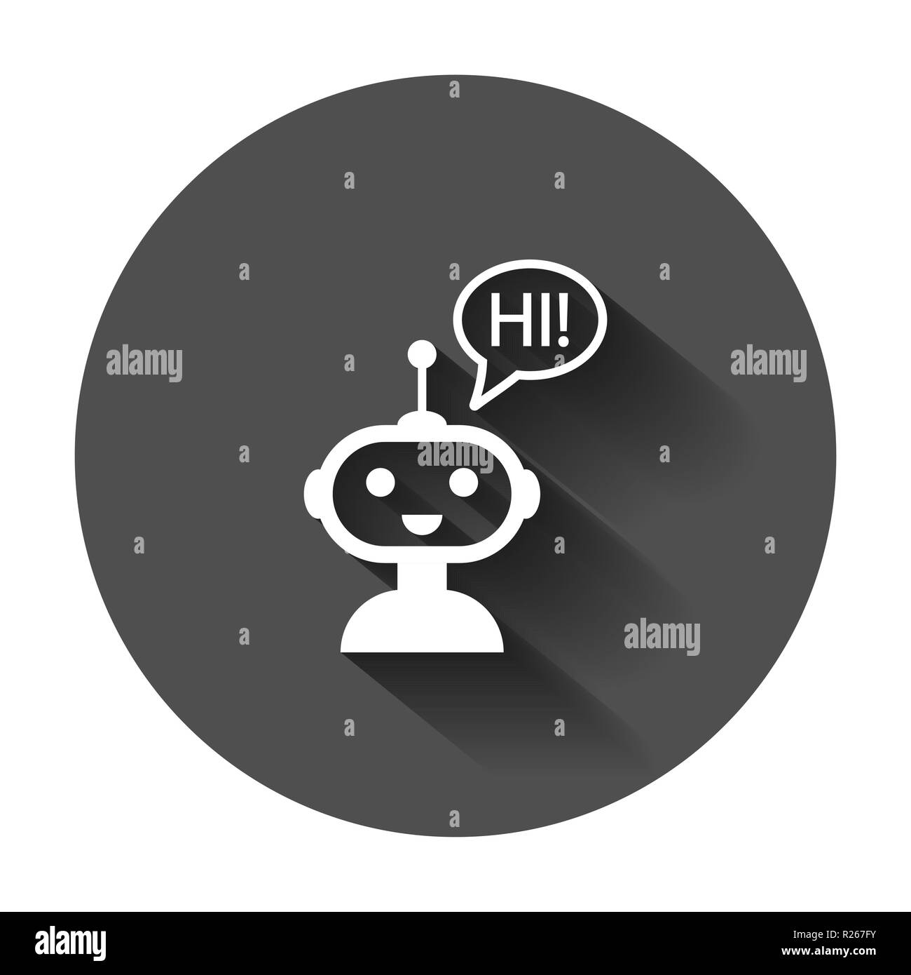 Niedliche Roboter chatbot Symbol im flachen Stil. Bot-operator Vector Illustration mit langen Schatten. Smart chatbot Charakter Geschäftskonzept. Stock Vektor