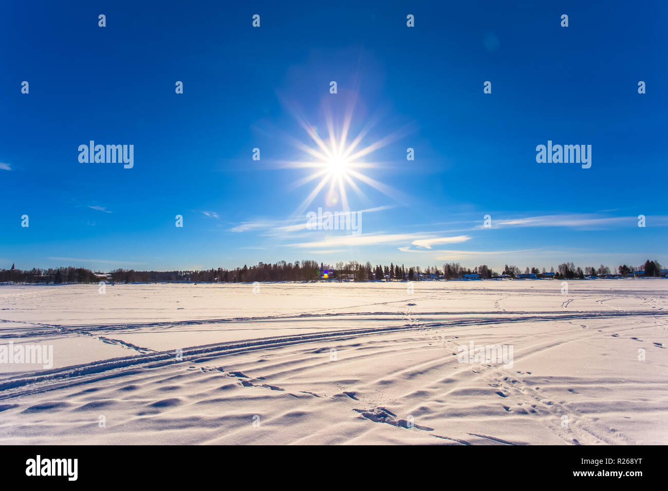 Blick auf die Skipisten von Sotkamo, Finnland Stockfoto