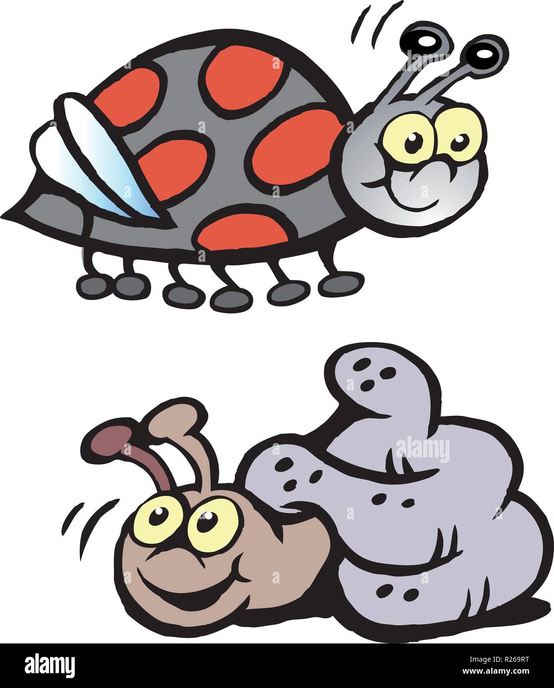Cartoon Vector Illustration einer Marienkäfer und einer Schnecke Stock Vektor