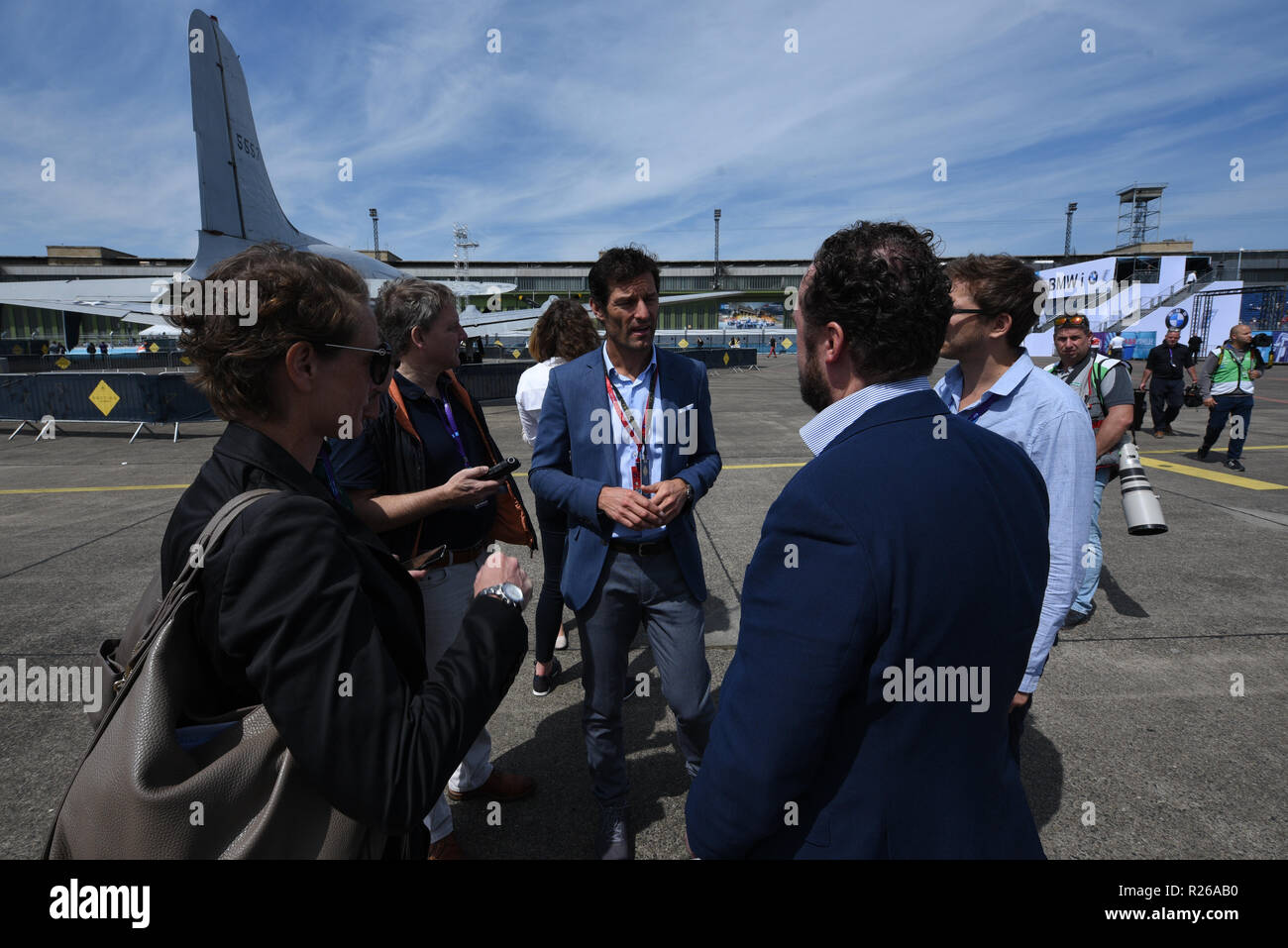 2018 Berlin ePrix, Runde 9 der Saison 2017/2018 Meisterschaft, am Flughafen Tempelhof Straßenkurs. Mark Webber Stockfoto