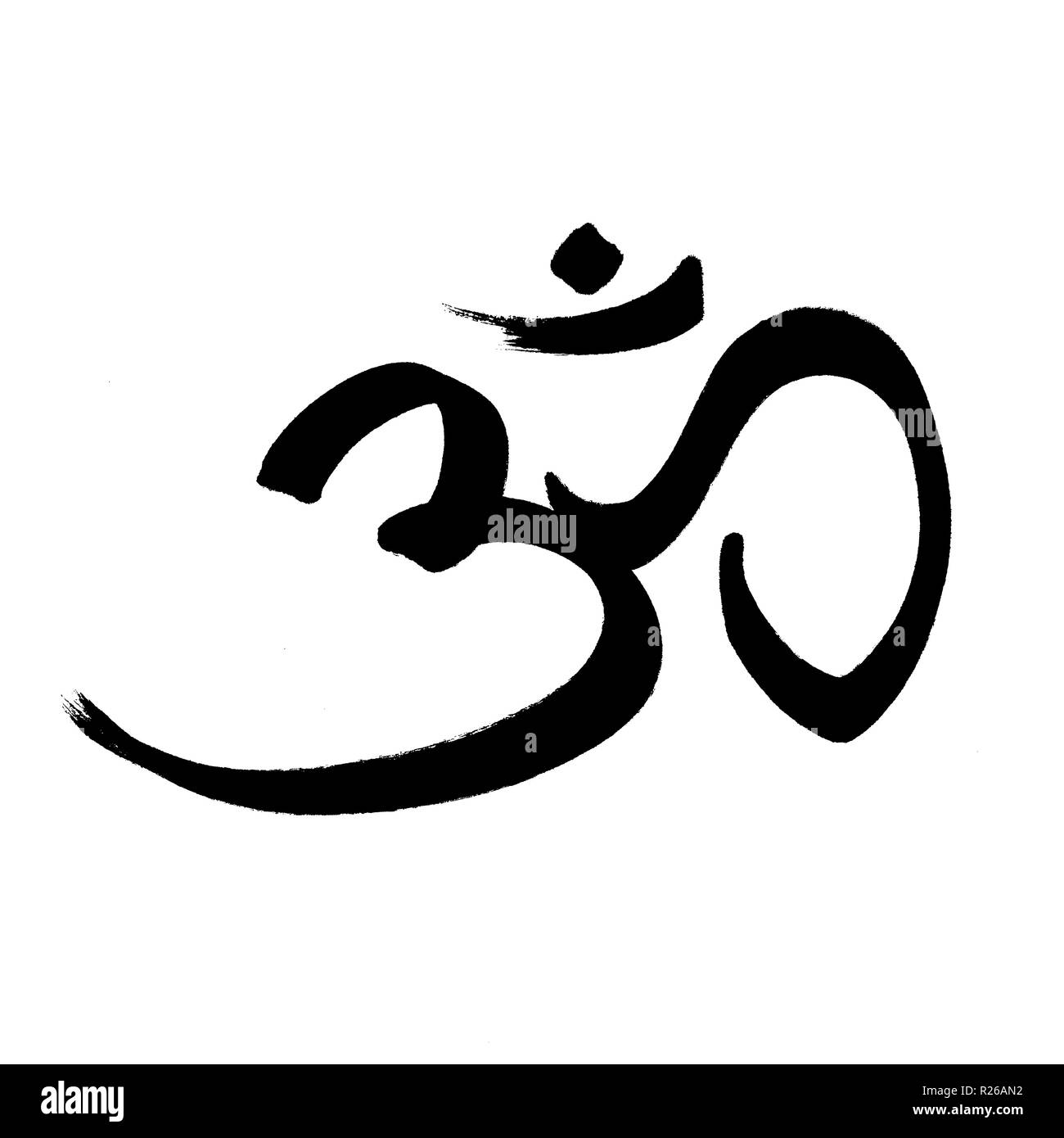 Om-heiligen Klang und spirituelles Symbol im Hinduismus, Buddhismus und Jainismus. Kalligraphie Stockfoto