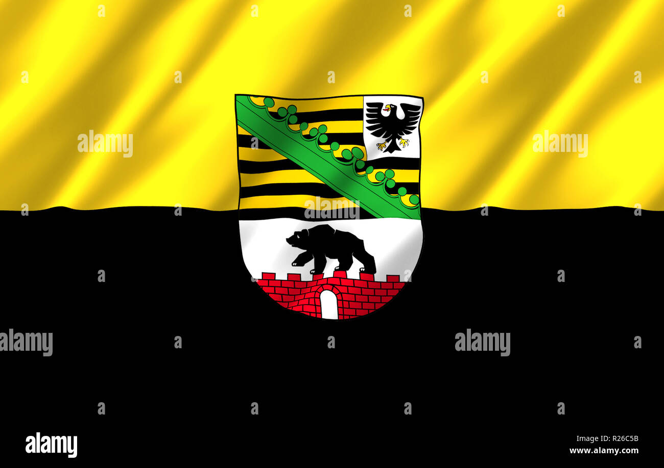 Sachsen-anhalt 3D wehende Flagge Abbildung. Textur kann als Hintergrund verwendet werden. Stockfoto