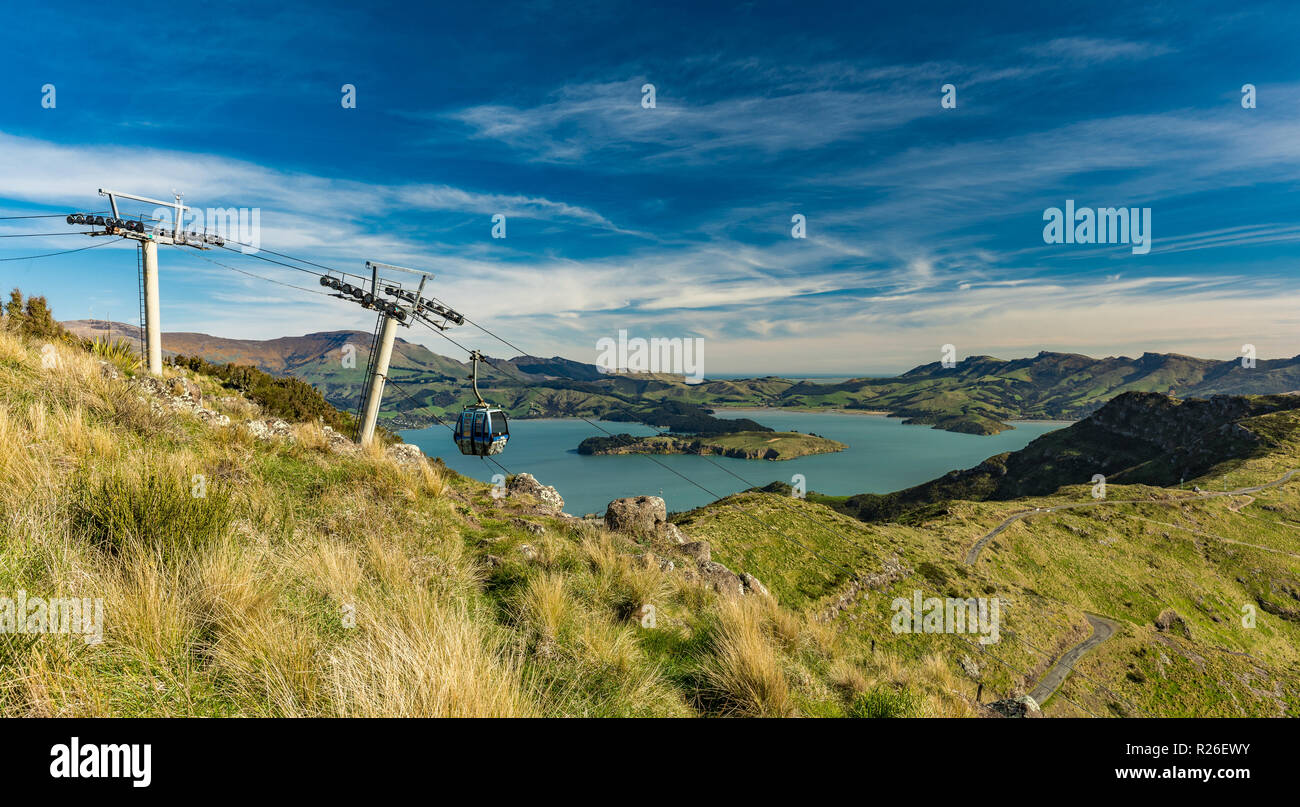 Christchurch Gondola und Lyttelton Hafen von Port Hills in Neuseeland, Südinsel Stockfoto