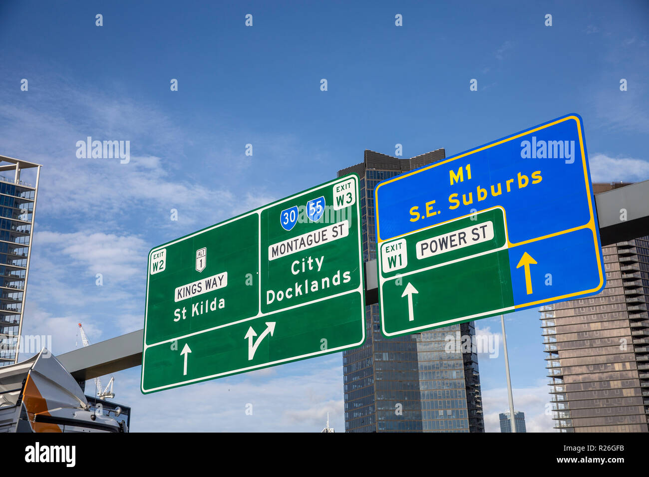 Schild auf der Ansatz für die Innenstadt von Melbourne in Victoria, Australien Stockfoto