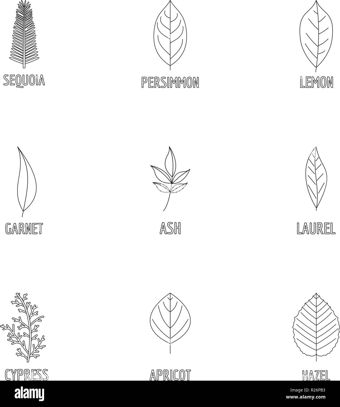 Laub Symbole gesetzt. Umrisse Set von 9 Laub Vector Icons für Web auf