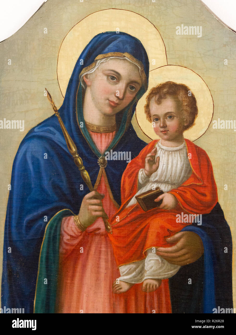 Eine Ikone der Jungfrau und Gottesmutter Hodegetria (Der Weg). Von einer Kirche in Borov, Slowakei. Um 1873. Derzeit in einem Museum in Bardejov. Stockfoto