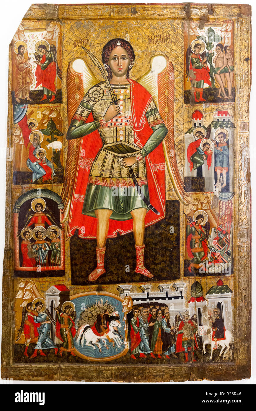 Ein Symbol des Erzengels Michael. Um 1550-1580. Von der hölzernen Kirche des Hl. Demetrius in Rovne Slowakei. Stockfoto