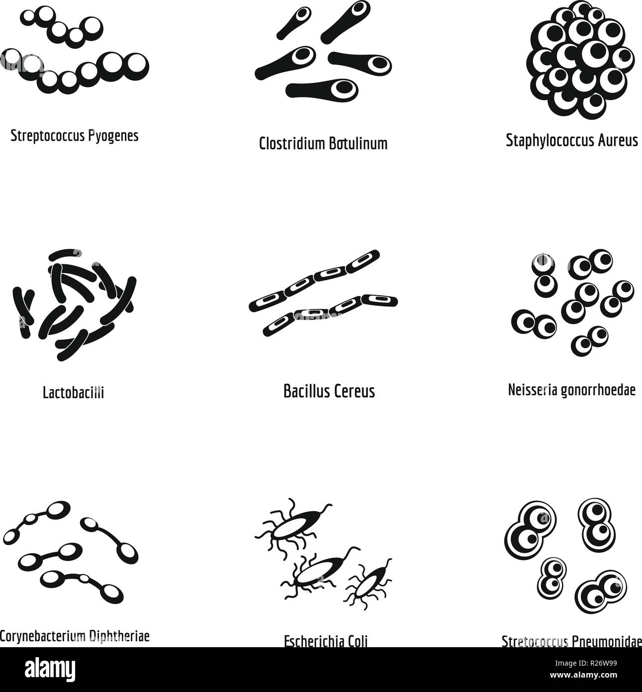 Erreger Symbole gesetzt. Einfacher Satz von 9 Erreger Vector Icons für Web auf weißem Hintergrund Stock Vektor