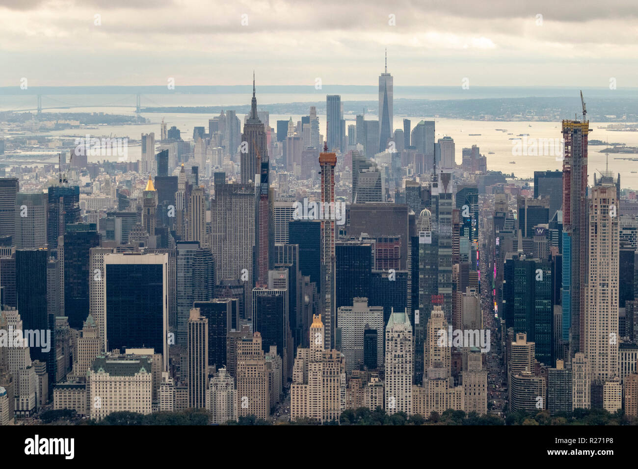 Helikopter Luftbild von Midtown Manhattan vom Central Park, New York City, USA Stockfoto