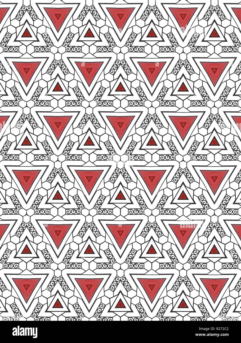 Dreiecke und Spiralen abstraktes Muster. Geometrische Formen Hintergrund. Stockfoto