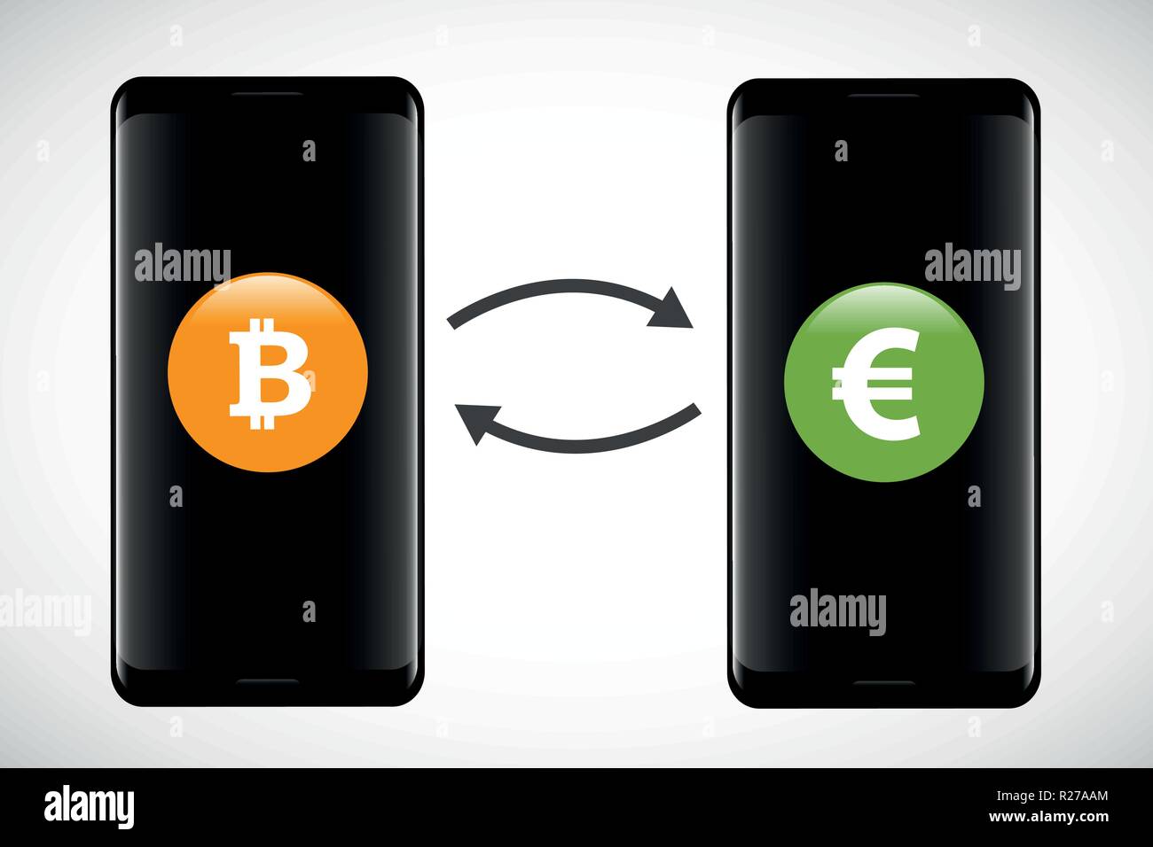 Bitcoin und Euro mobile Banking Konzept der cryptocurrency Technologie Vektor-illustration EPS 10. Stock Vektor