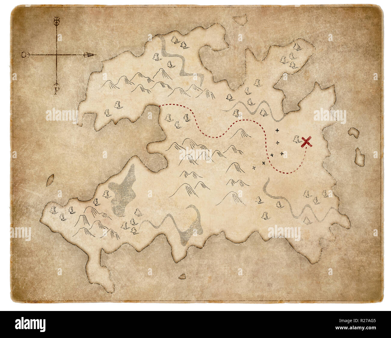 Schatz mittelalterlichen Piraten Karte Seite isoliert Stockfoto