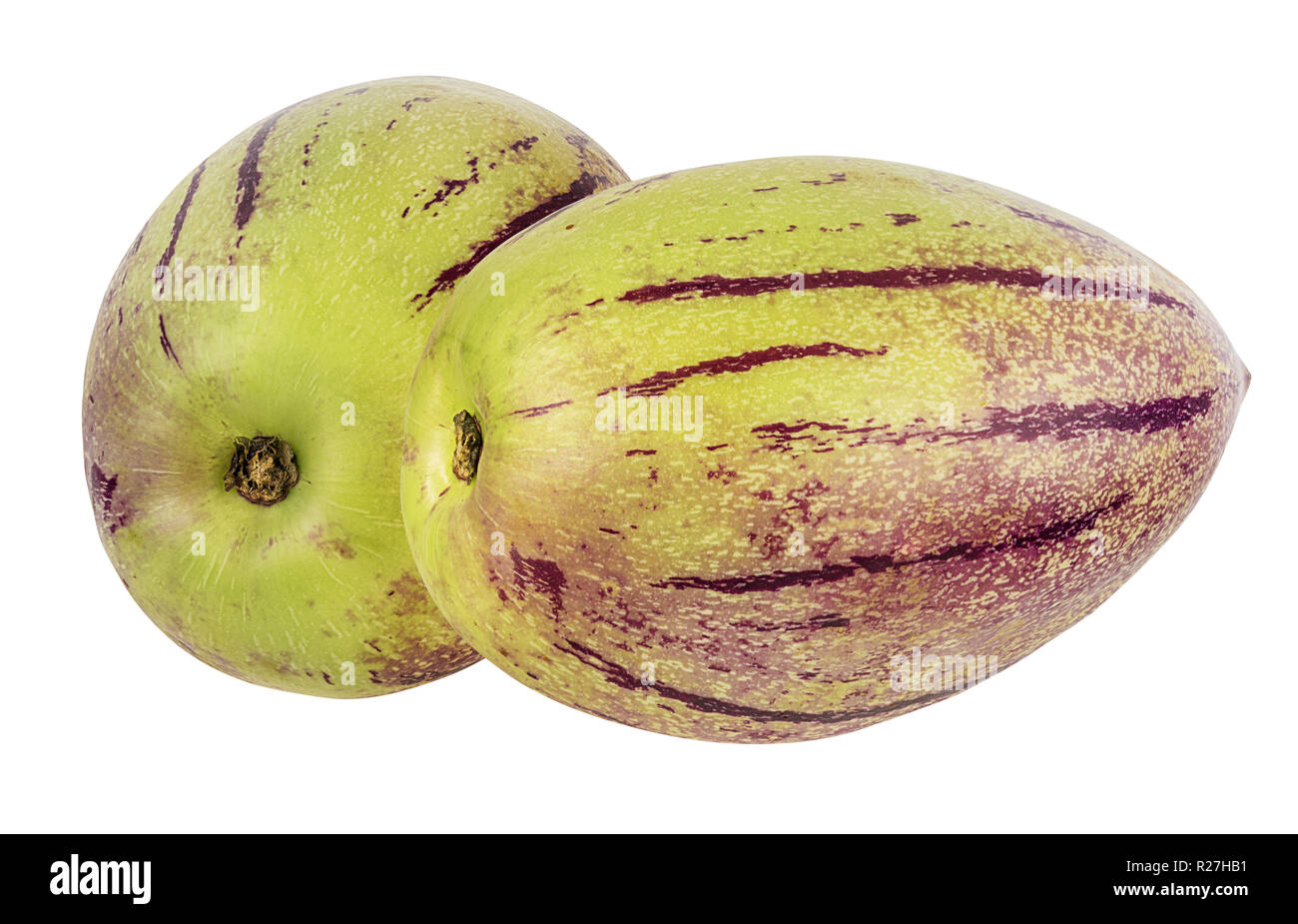 Pepino melone Obst auf weißem Hintergrund. Freistellungspfaden. Stockfoto