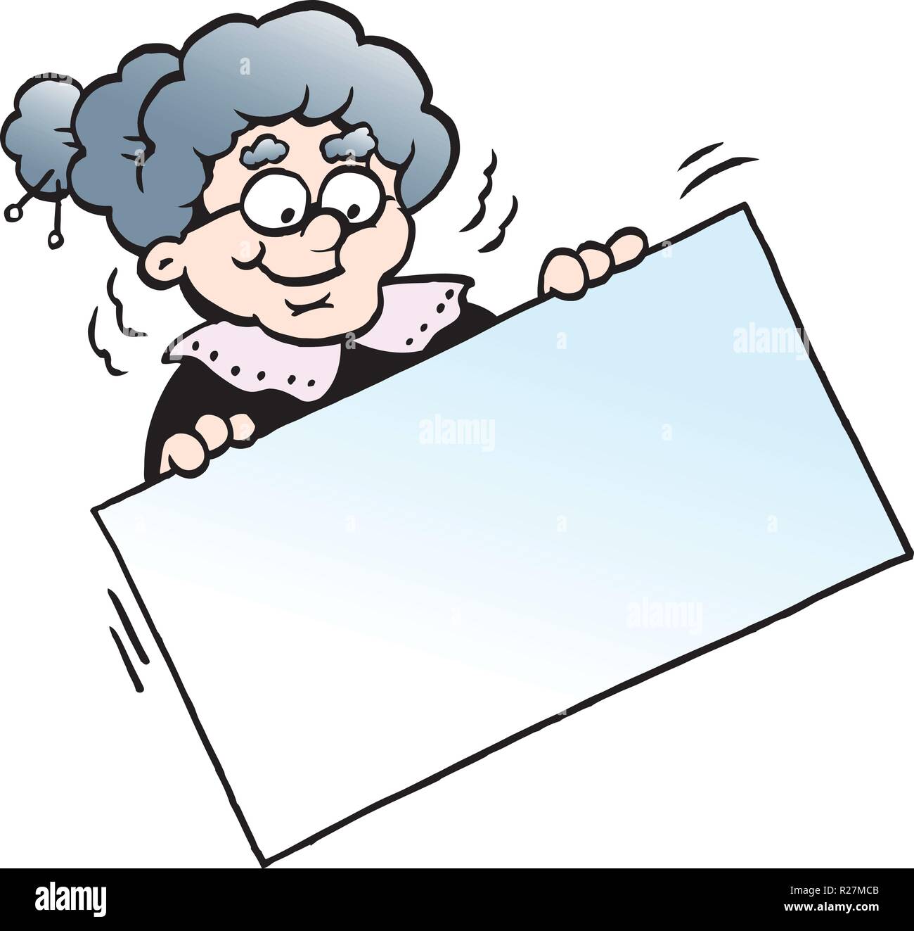 Cartoon Vector Illustration einer Glückliche Großmutter mit einem Schild Stock Vektor