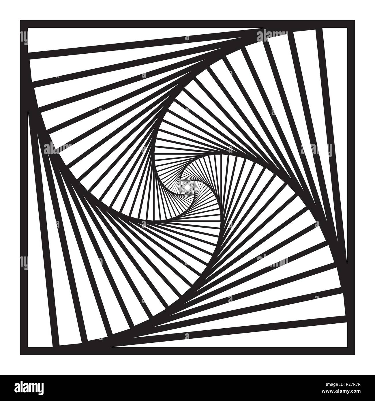 Rotierende, spiralförmig nach innen konzentrische Quadrate abstrakten geometrischen Hintergrund. Treppen optische Illusion Muster. Stock Vektor