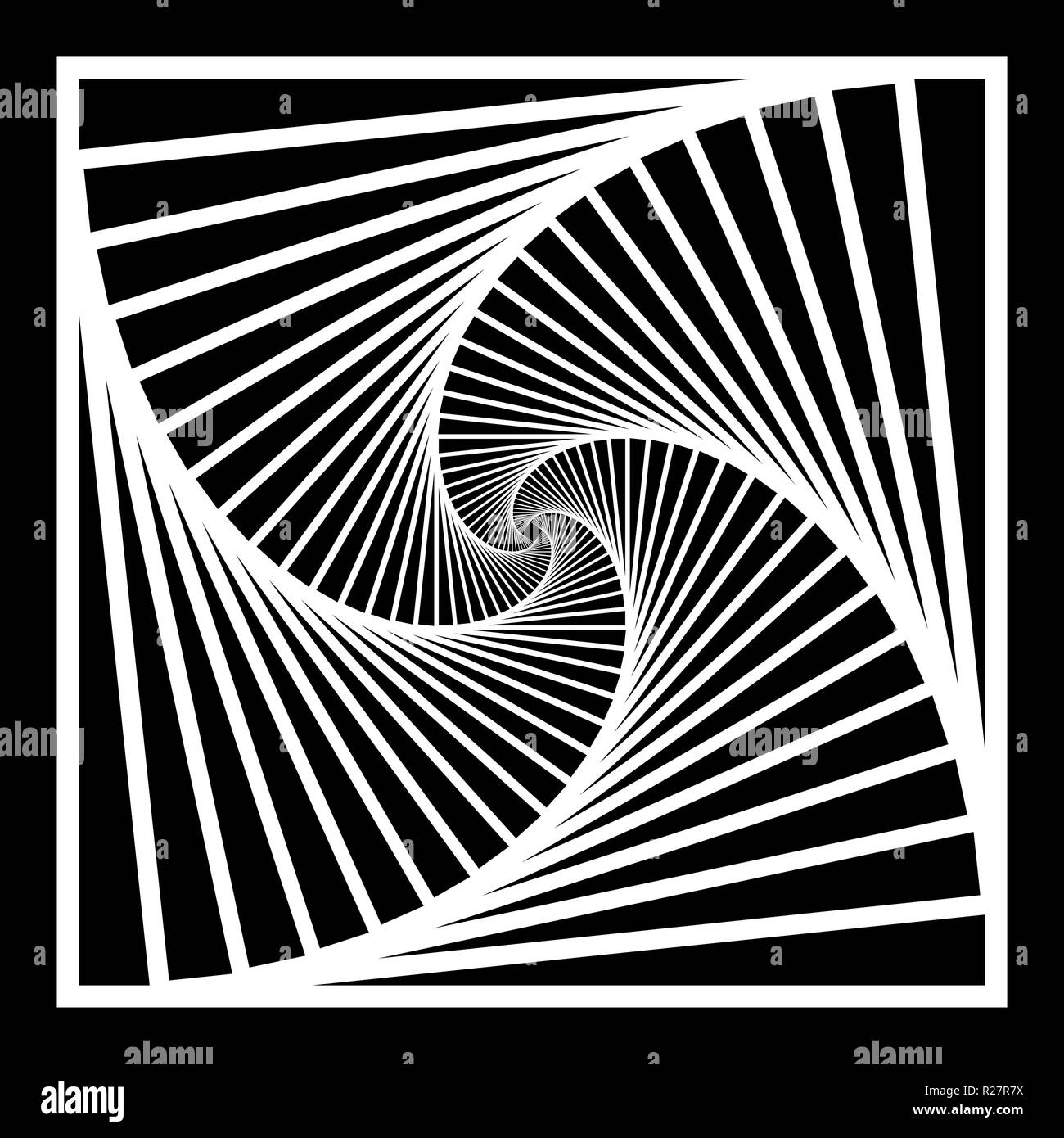 Rotierende, spiralförmig nach innen konzentrische Quadrate abstrakten geometrischen Hintergrund. Treppen optische Illusion Muster. Stock Vektor