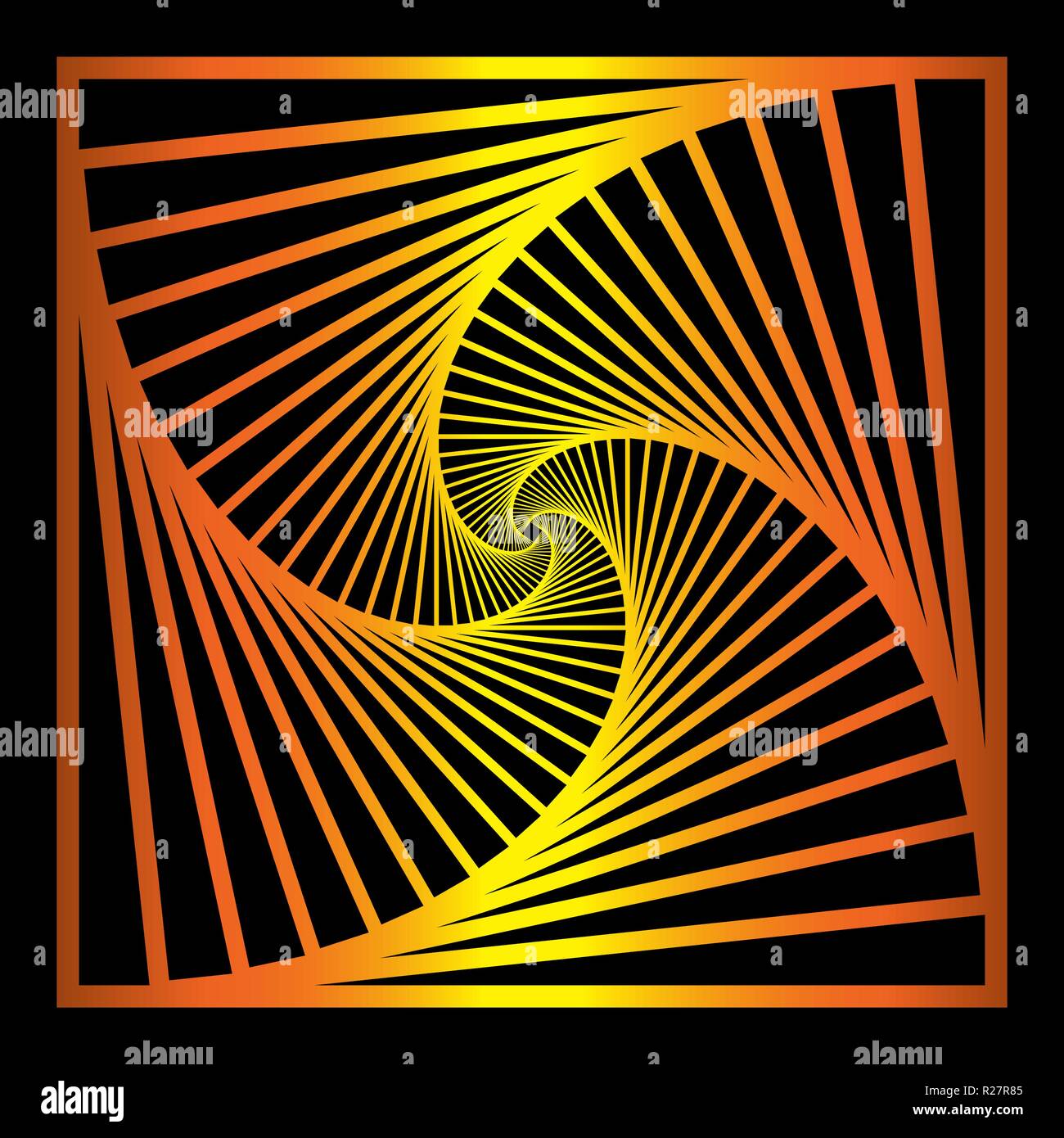Rotierende, spiralförmig nach innen konzentrische Quadrate abstrakten geometrischen Hintergrund. Treppen optische Illusion Muster. Stock Vektor