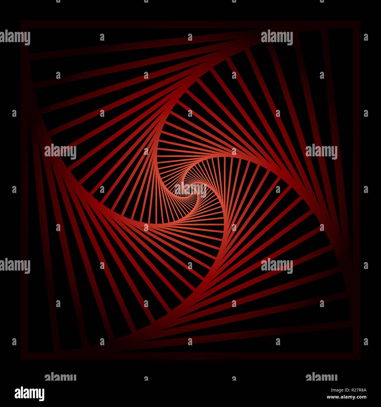 Rotierende, spiralförmig nach innen konzentrische Quadrate abstrakten geometrischen Hintergrund. Treppen optische Illusion Muster. Stock Vektor