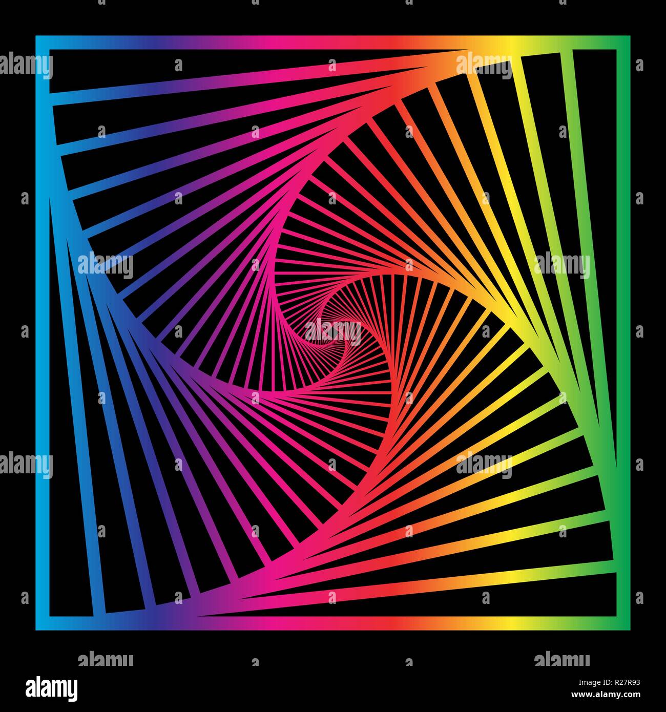 Rotierende, spiralförmig nach innen konzentrische Quadrate abstrakten geometrischen Hintergrund. Treppen optische Illusion Muster. Stock Vektor