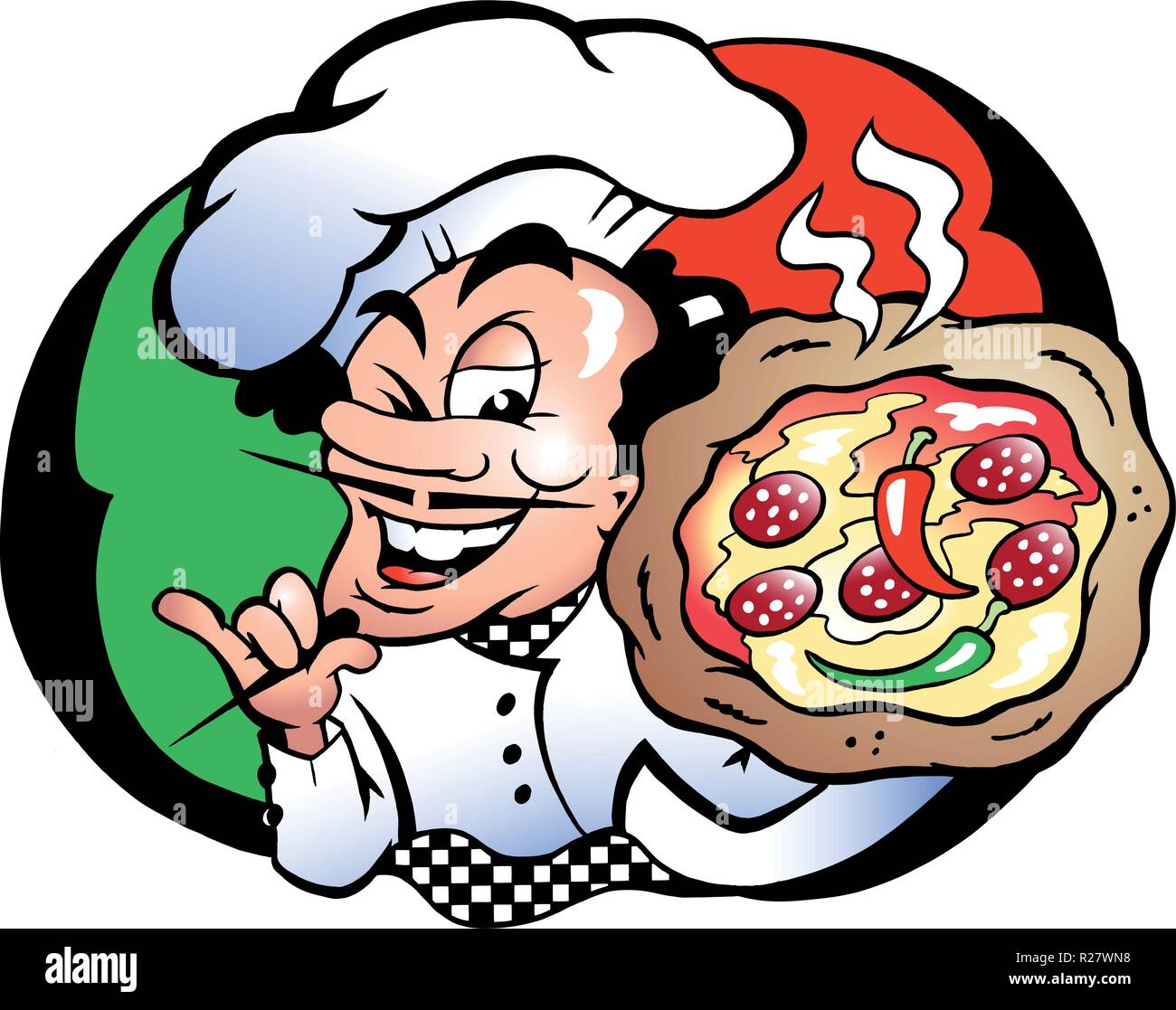 Handgezeichnete Vektor-Illustration eines italienischen Pizzabäcker Stock Vektor