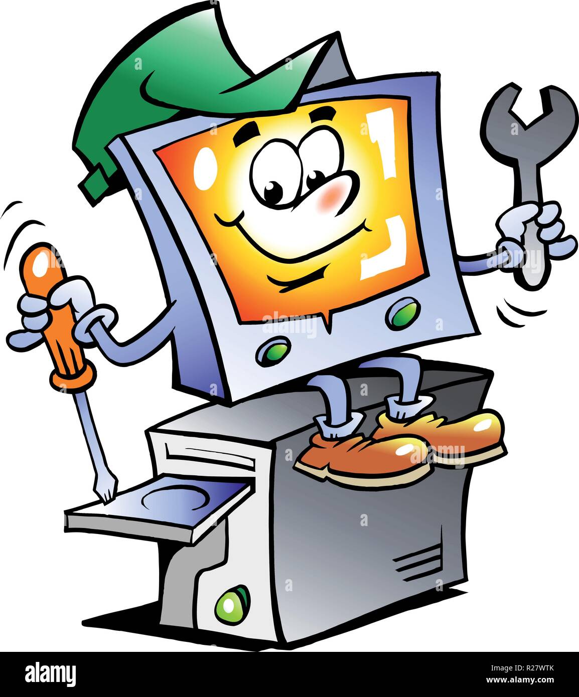 Handgezeichnete Vektor-Illustration eines Computer-Mechaniker Stock Vektor