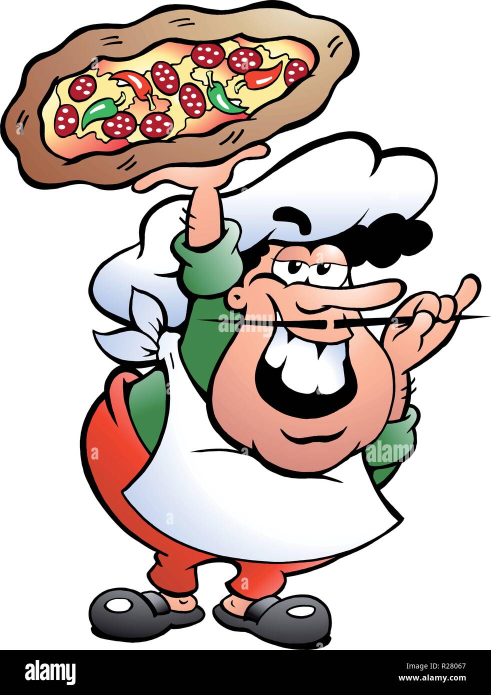 Handgezeichnete Vektor-Illustration eines italienischen Pizzabäcker Stock Vektor