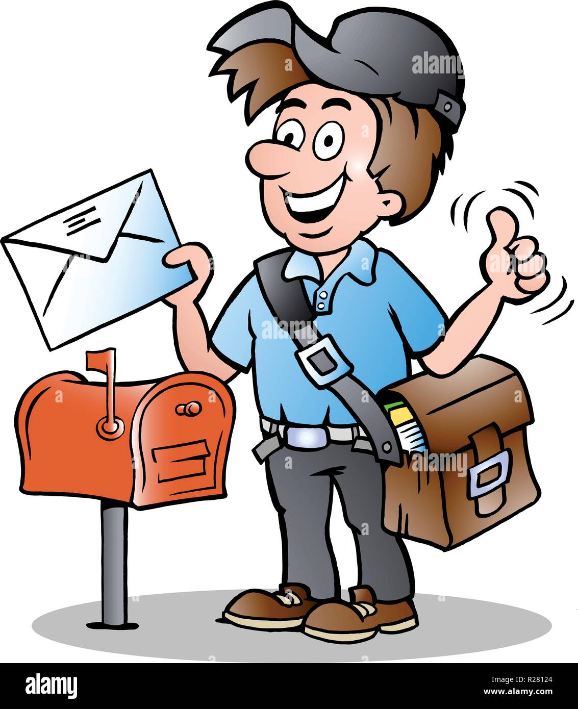 Handgezeichneten Vector Illustration eines glücklichen Postbote Stock Vektor
