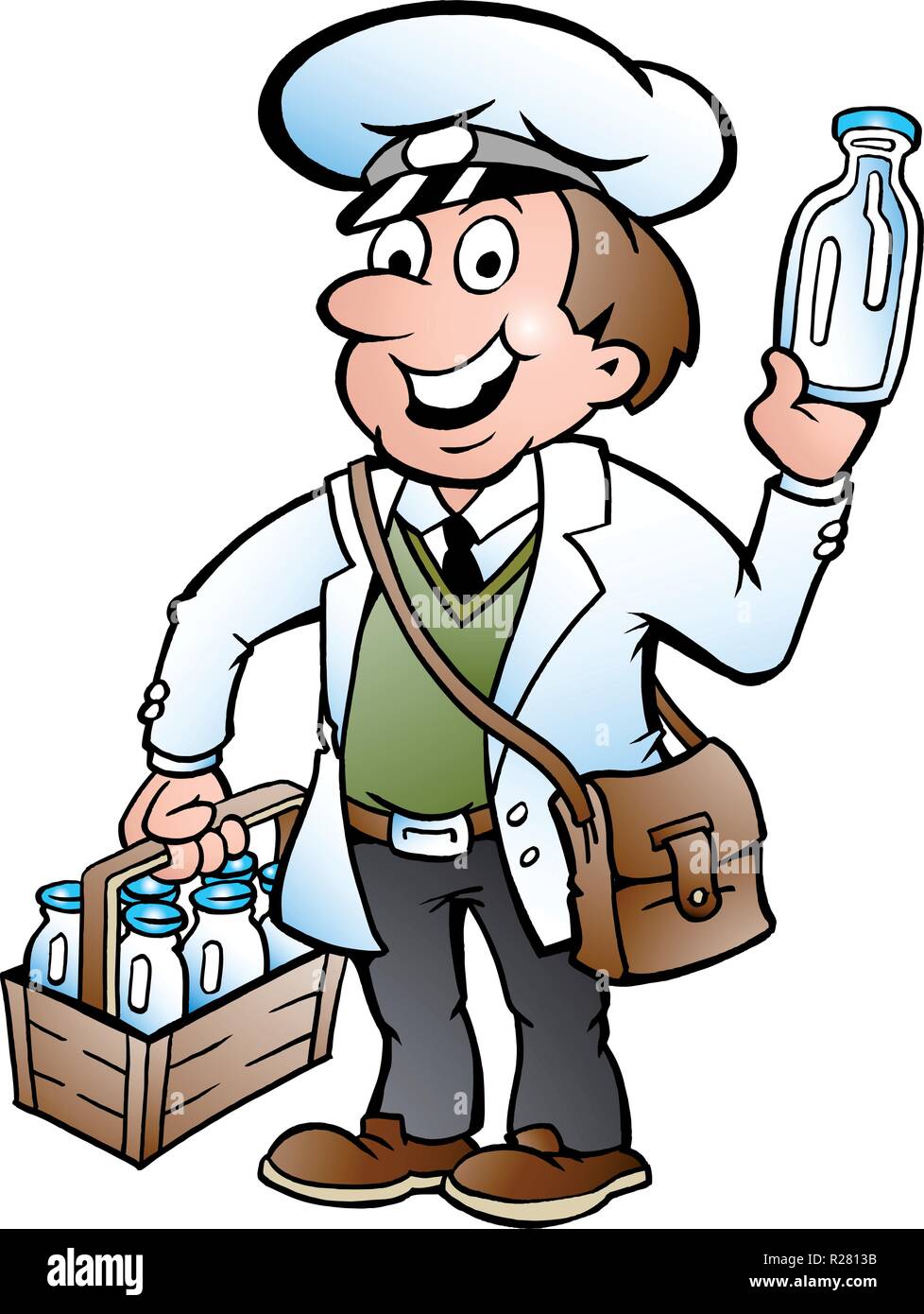 Handgezeichneten Vector Illustration eines glücklichen Milchmann Stock Vektor