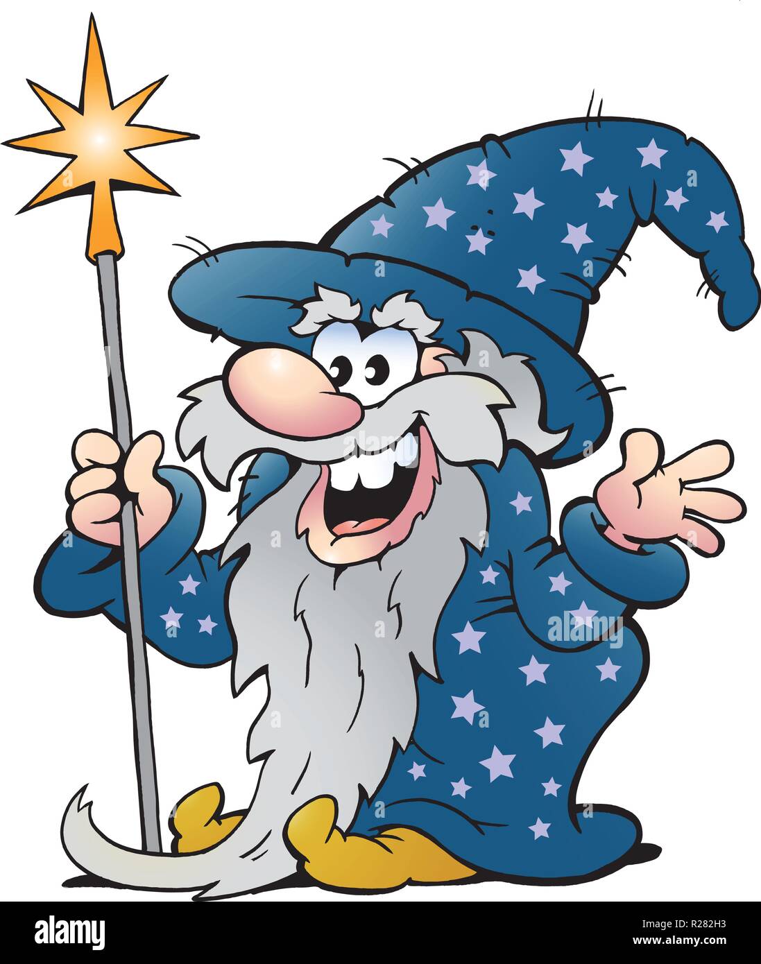 Vektor Cartoon Illustration eines glücklichen alten Zauberer Magic Man ...