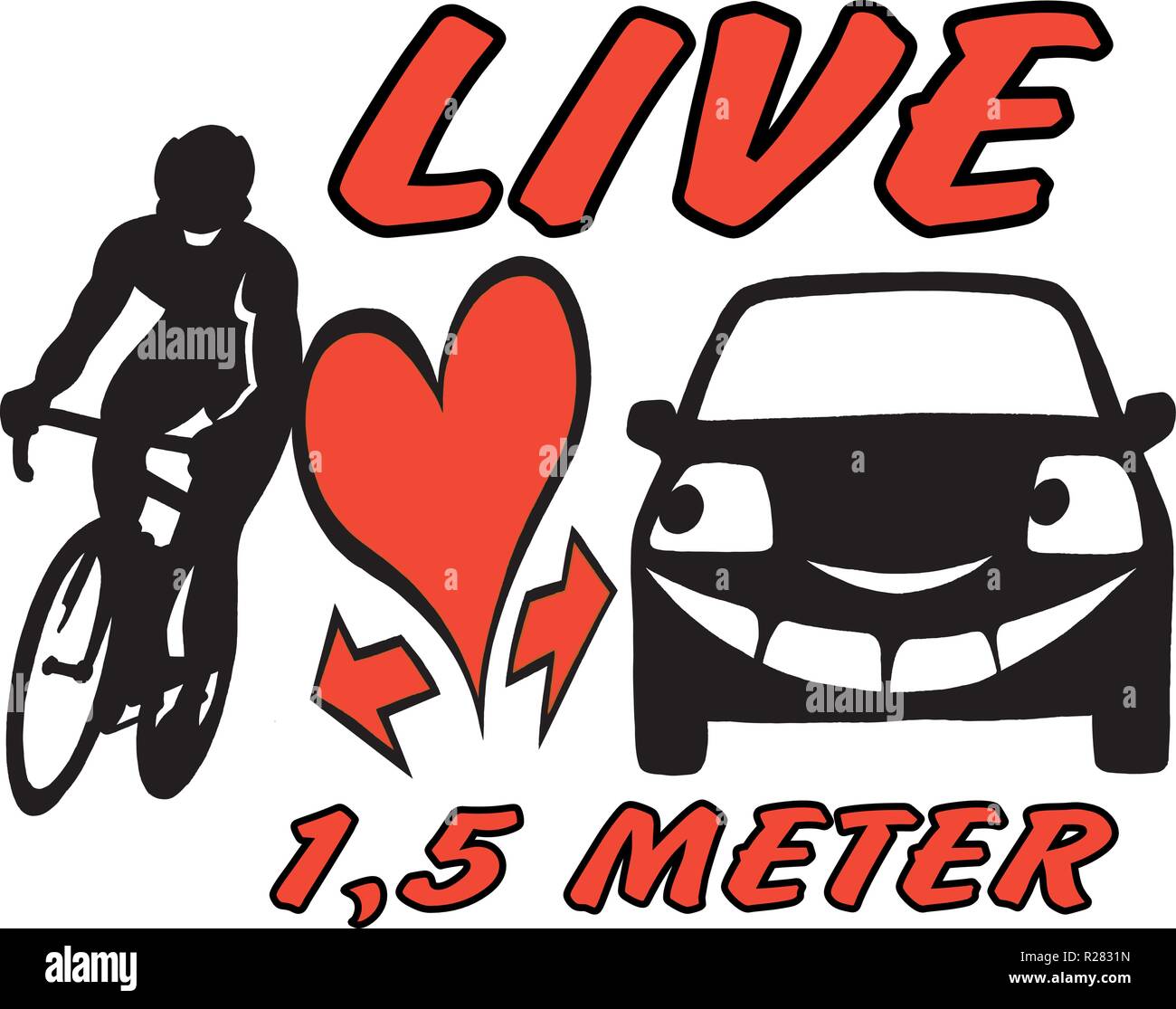 Vektor Cartoon Illustration eines Biker und ein Auto bewusst zu sein und rücksichtsvoll im Straßenverkehr Stock Vektor