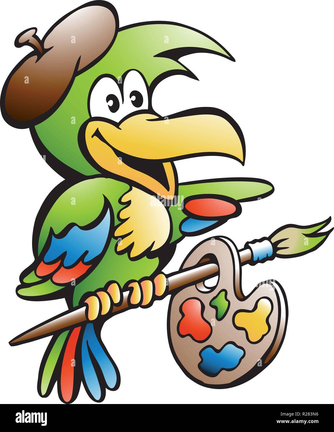 Cartoon Vector Illustration einer Parrot Maler Künstler Stock Vektor