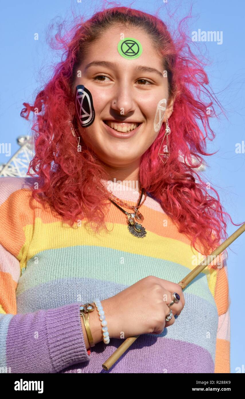 London, Großbritannien. 17. November 2018. Klimawandel Aktivisten vor dem Aussterben Rebellion belegt die Westminster Bridge und vier andere London Bridges in einem gewaltlosen Protest, Westminster, London.UK Credit: michael Melia/Alamy leben Nachrichten Stockfoto
