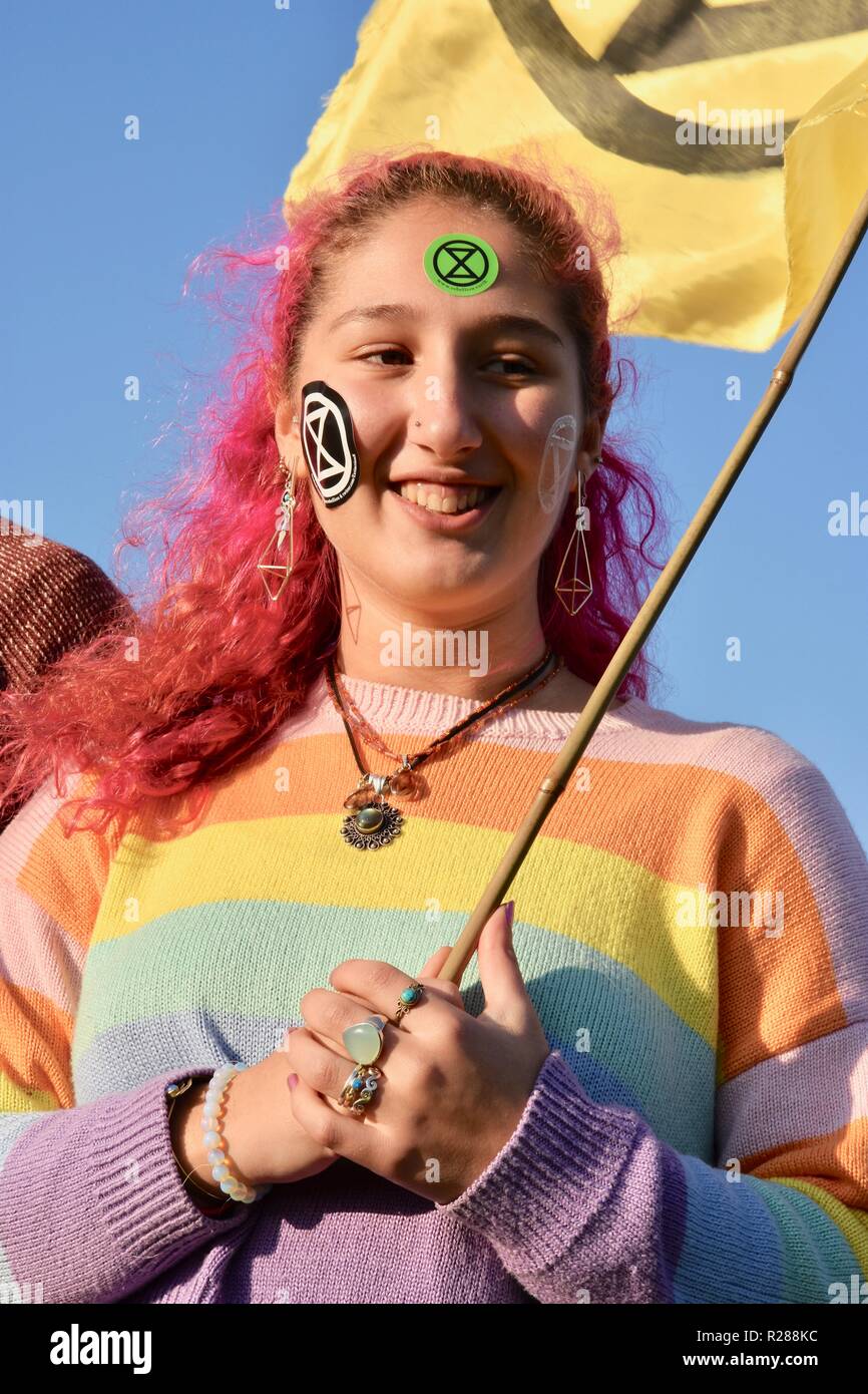 London, Großbritannien. 17. November 2018. Klimawandel Aktivisten form Aussterben Rebellion belegt die Westminster Bridge und vier andere London Bridges in einem gewaltlosen Protest, Westminster, London.UK Credit: michael Melia/Alamy leben Nachrichten Stockfoto