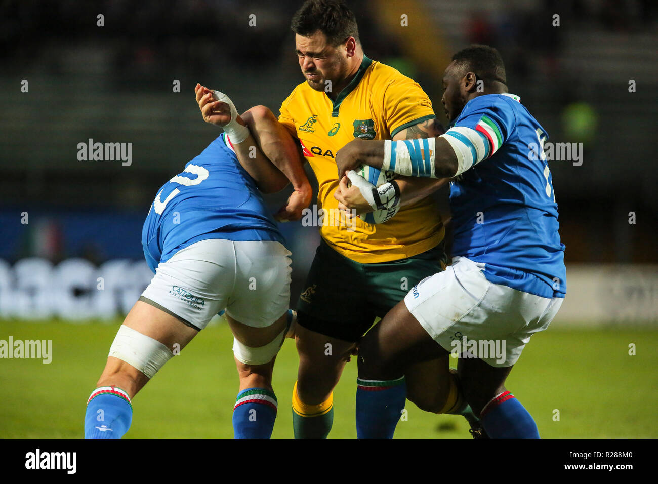 Padua, Italien. 17. November 2018. Wallabies prop Jermaine Ainsley versucht in Italien Verteidigung im November Cattolica Test Match © Massimiliano 2018 Carnabuci/Alamy Leben Nachrichten brechen Stockfoto