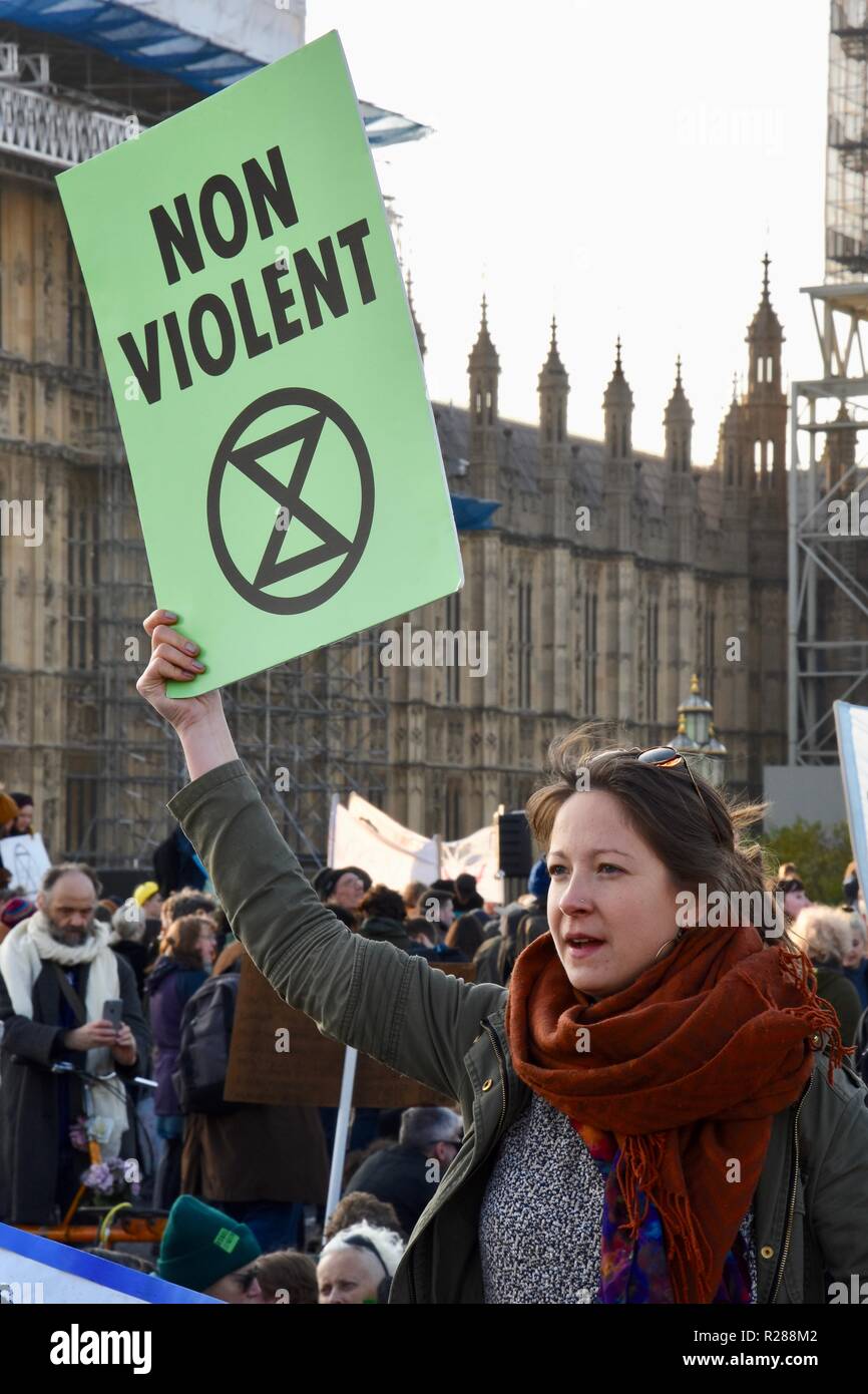 London, Großbritannien. 17. November 2018. Klimawandel Aktivisten vor dem Aussterben Rebellion belegt die Westminster Bridge und vier andere London Bridges in einem gewaltlosen Protest, London.UK Credit: michael Melia/Alamy leben Nachrichten Stockfoto