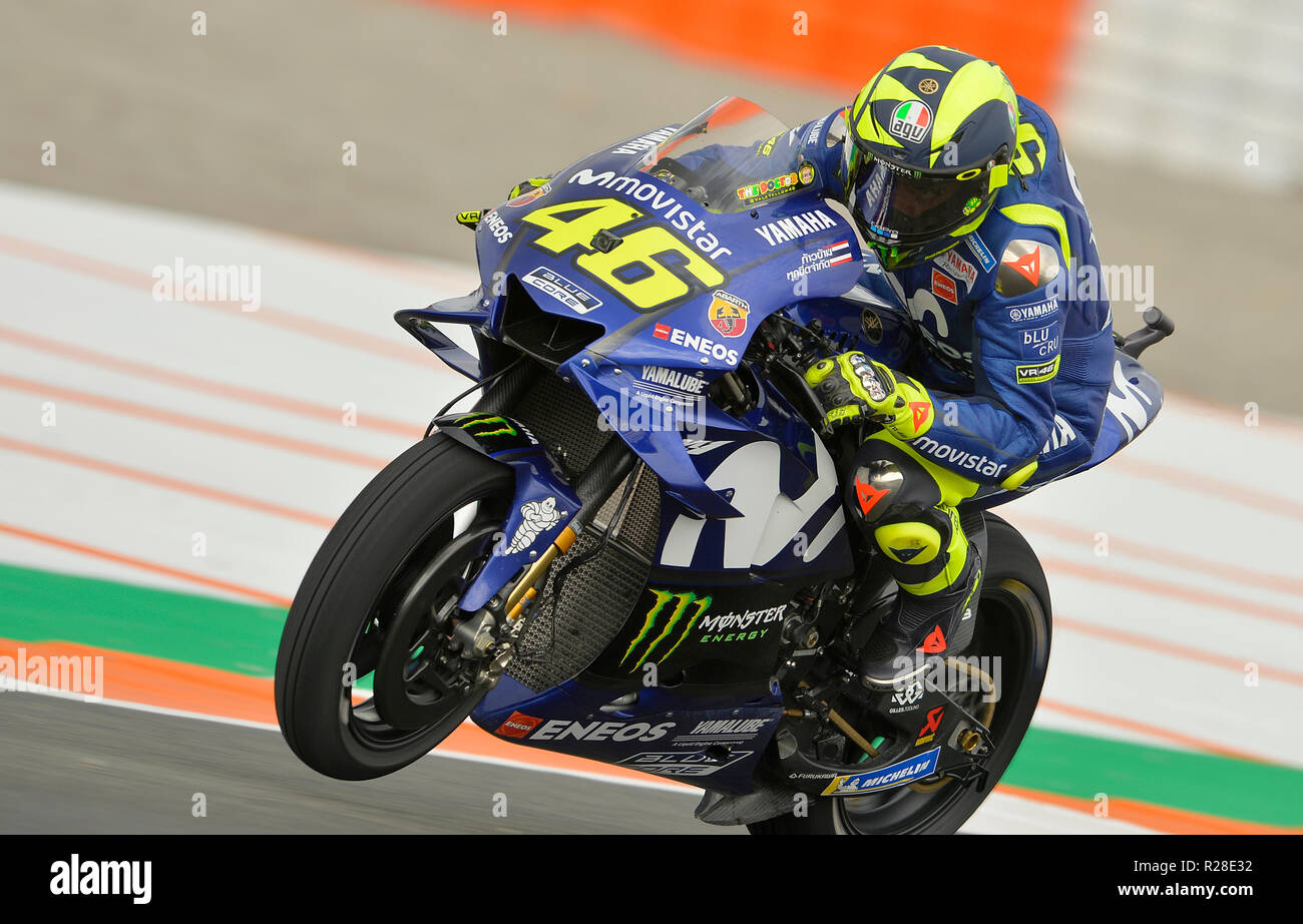 Manilva, Spanien. 17. November 2018, Valentino Rossi 46, der Yamaha movistar Team, im Qualifying auf die Pole Position für Comunitat Valenciana GP Quelle: rosdemora/Alamy leben Nachrichten Stockfoto