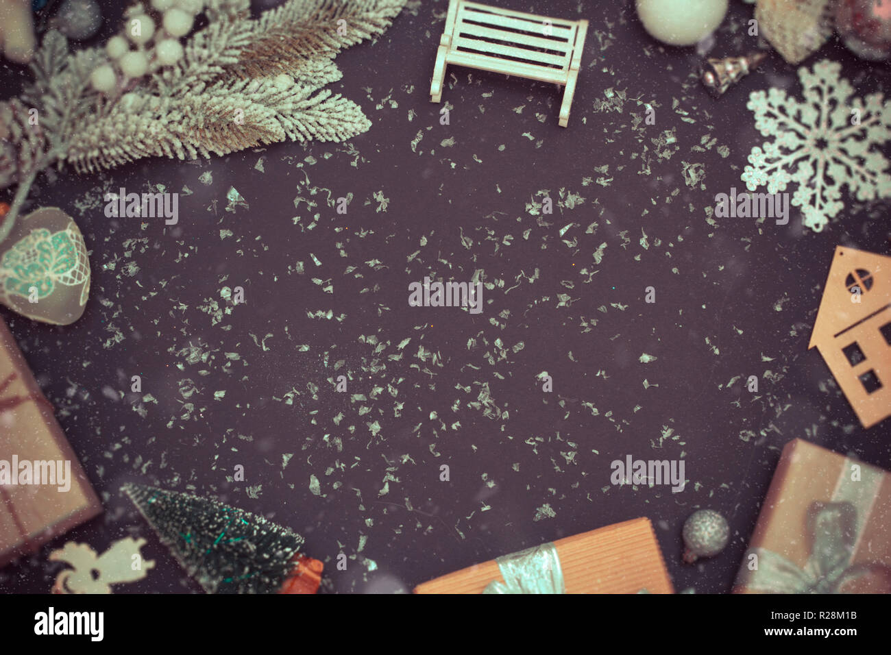 Weihnachtsferien schwarzer Hintergrund mit Kopie Platz für Ihren Text. Stockfoto