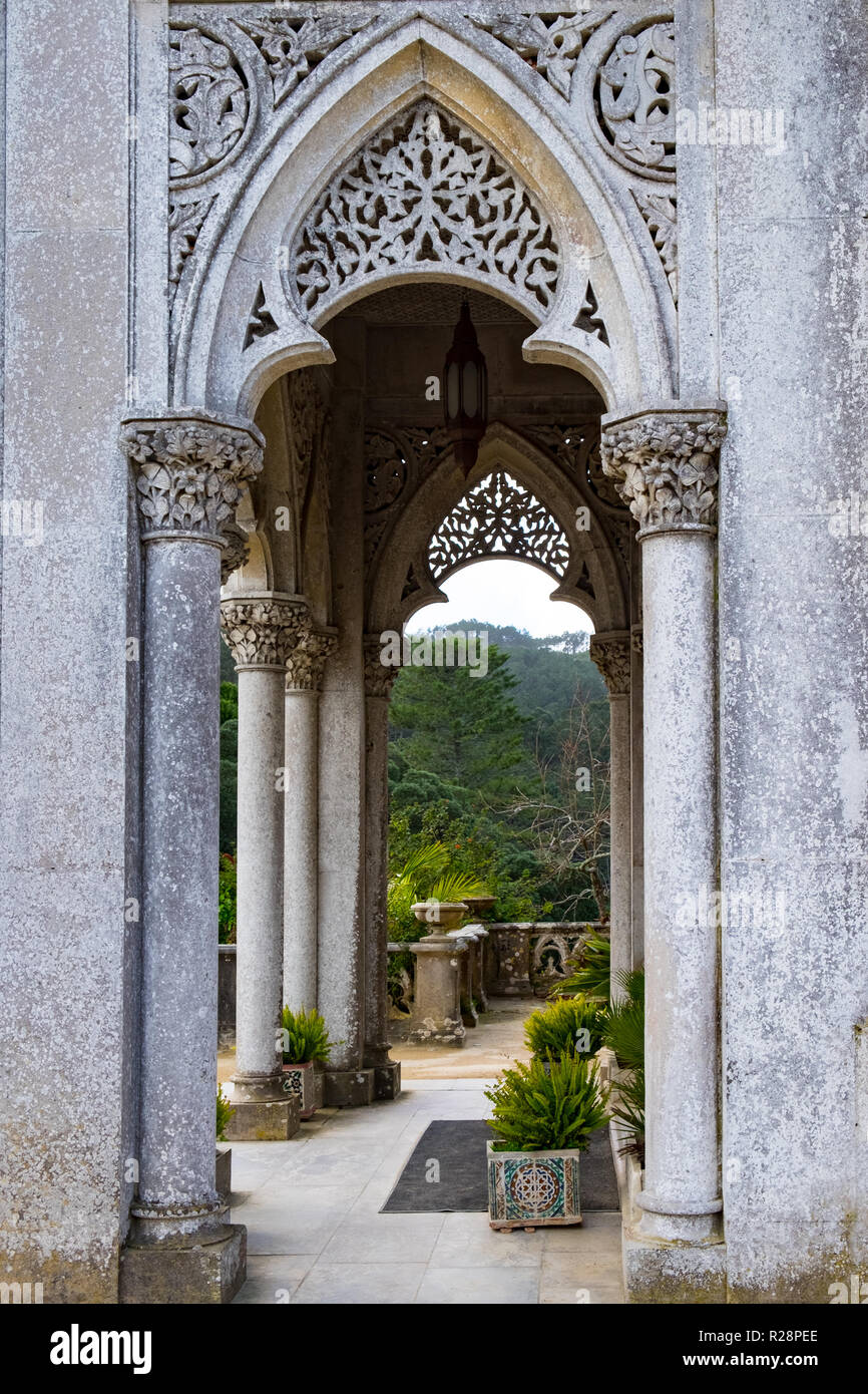 Orientalisch gestaltete Palace mit starken Einflüssen der Mughal India, an Montserrate, Sintra Stockfoto