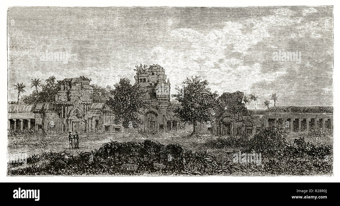 Alte Ansicht von Osten Fassade von Angkor Wat, Kambodscha. Durch Guaiaud nach Mouhot, Publ. Bei le Tour du Monde, Paris, 1863 Stockfoto