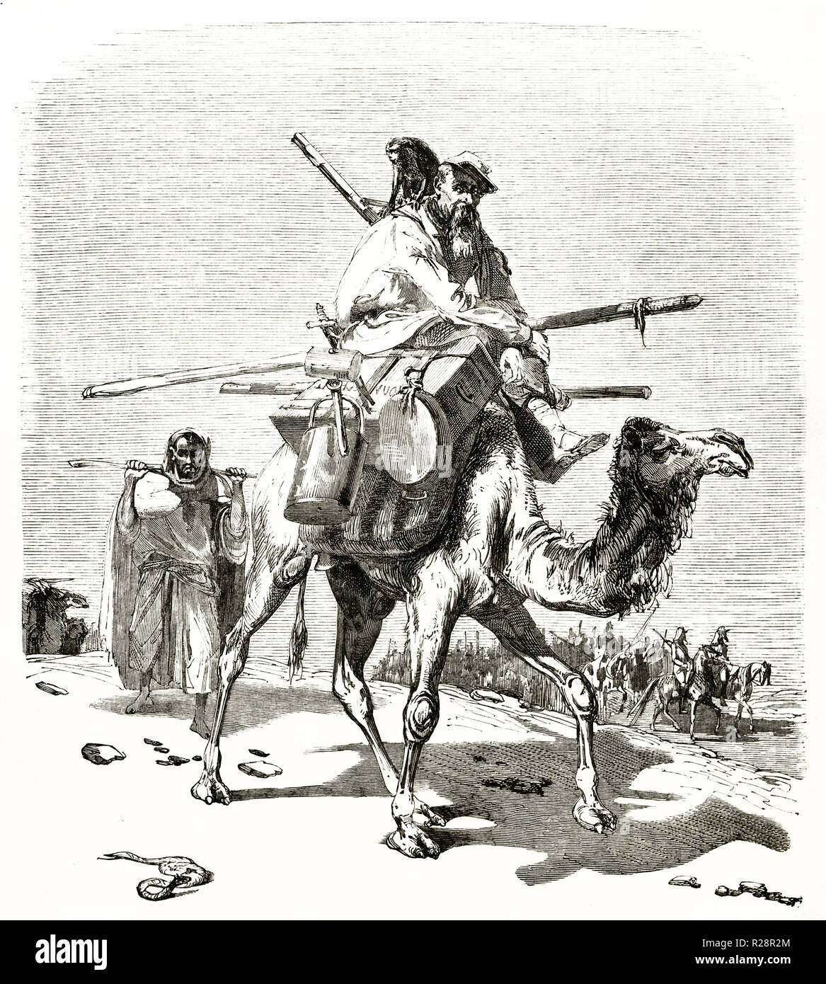 Alte Abbildung: ein Kamel Soldat. Durch Couverchel, Publ. Bei le Tour du Monde, Paris, 1863 Stockfoto