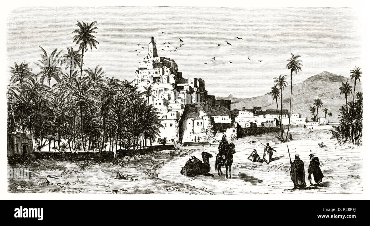 Alte Ansicht (von Osten) von Metlili, Algerien. Durch Lajolais, Publ. Bei le Tour du Monde, Paris, 1863 Stockfoto
