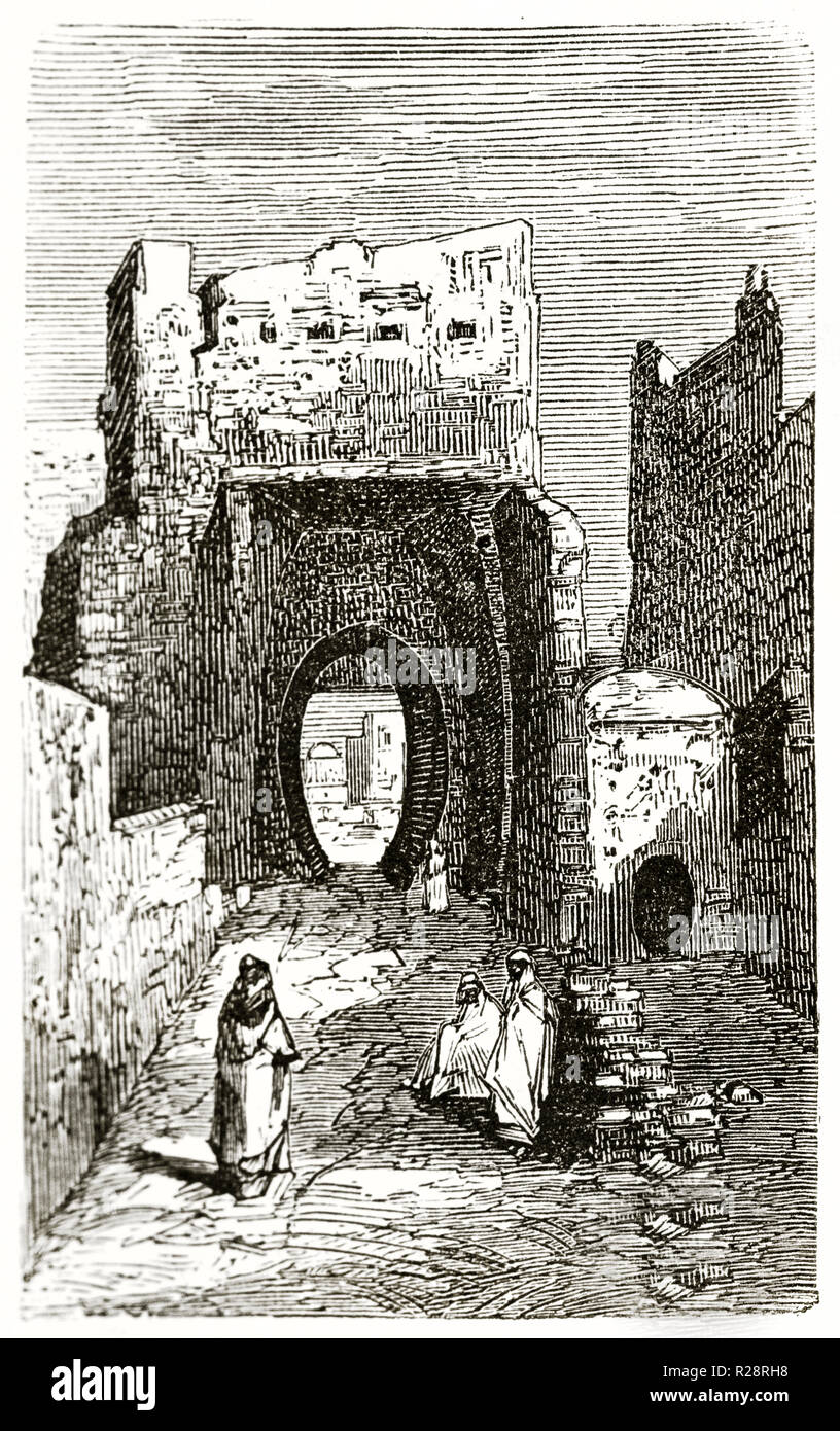 Alte Ansicht von bab-el-Sultan in N'Goussa, Algerien. Durch Lajolais, Publ. Bei le Tour du Monde, Paris, 1863 Stockfoto