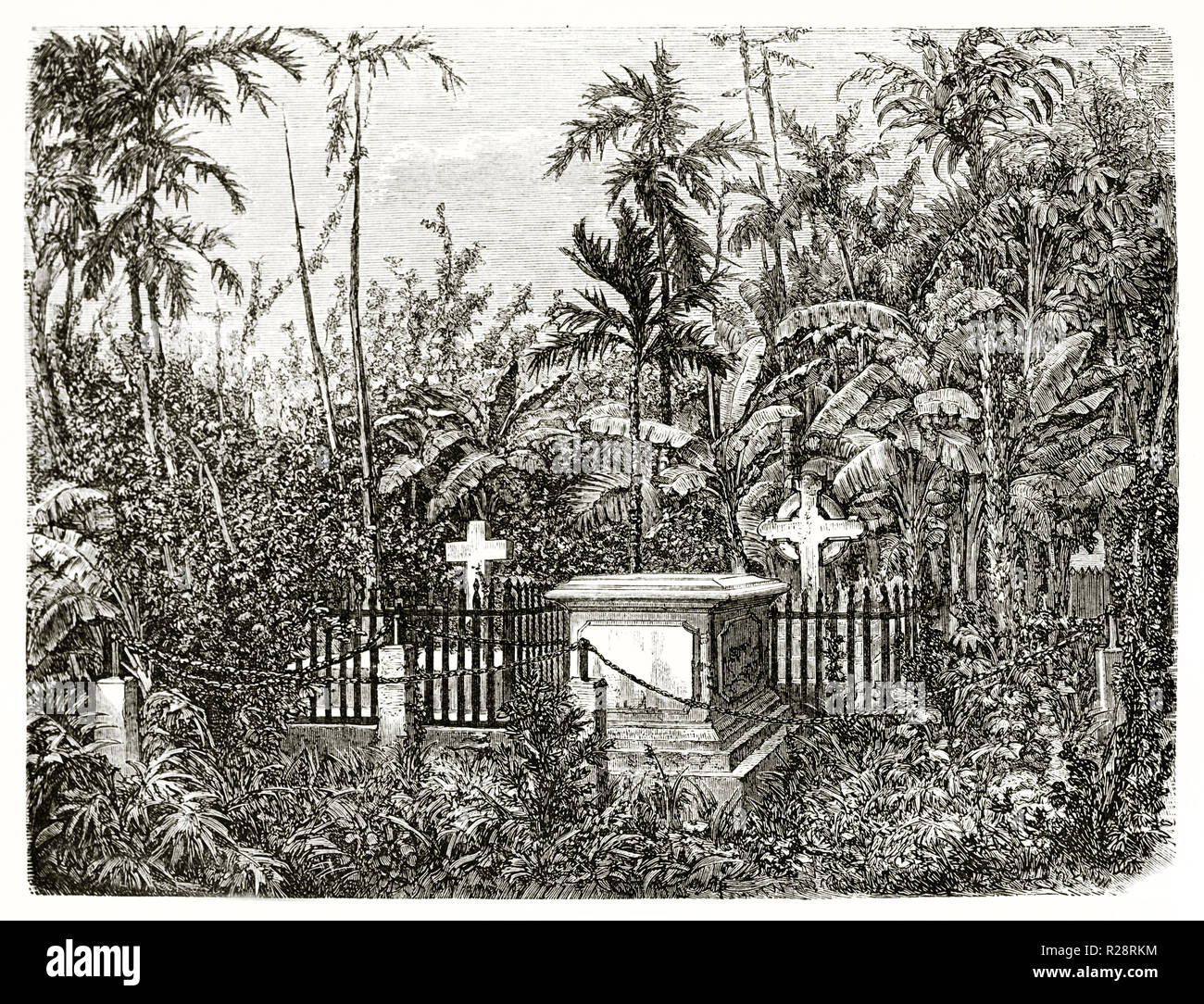 Alte Ansicht der protestantischen Friedhof in Bangkok, Thailand. Durch Catenacci, Publ. Bei le Tour du Monde, Paris, 1863 Stockfoto