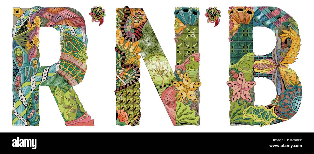 Handgemalte Kunst Design. Hand gezeichnet Abbildung Abkürzung dance RNB für t-shirt und andere Dekoration Stock Vektor