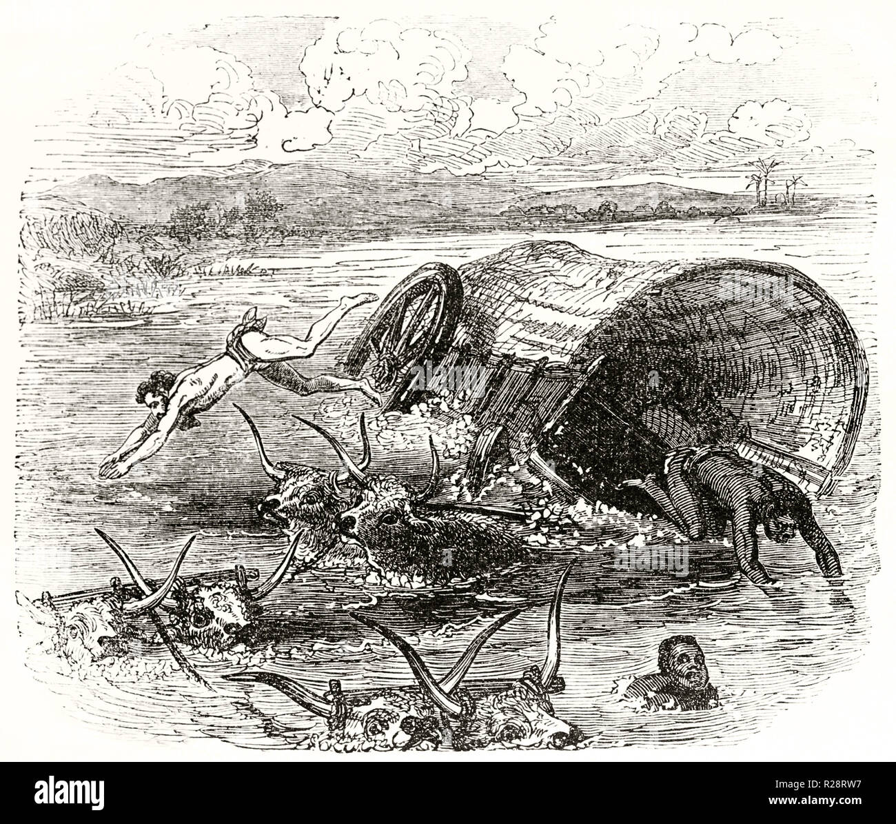 Alte Abbildung: Darstellung wagen sinken. Von unbekannter Autor, Publ. Bei le Tour du Monde, Paris, 1863 Stockfoto