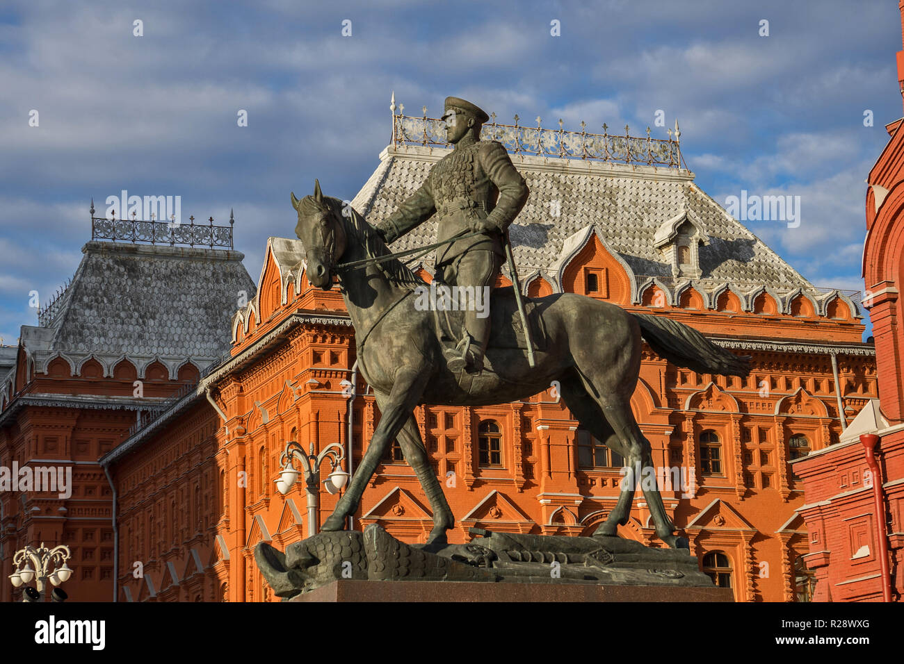 Moskau, Russische Föderation. Feld Marschall Schukow Statue. Stockfoto