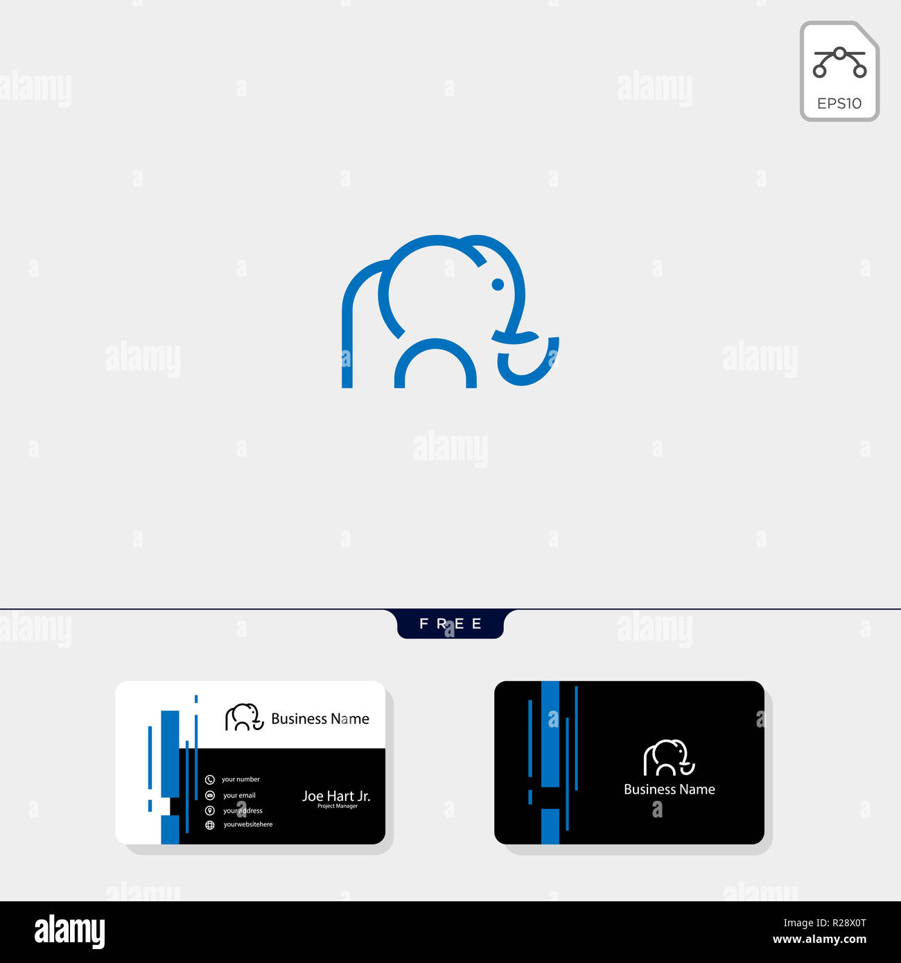 Minimale elephant logo Vorlage mit Stil, Vector Illustration freie business card Template Design erhalten Sie Stockfoto