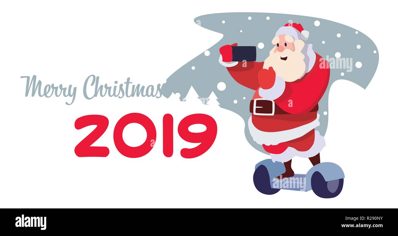 Santa claus Fahrt Elektroroller nehmen selfie Weihnachten Neujahr Konzept waagrechten Stock Vektor
