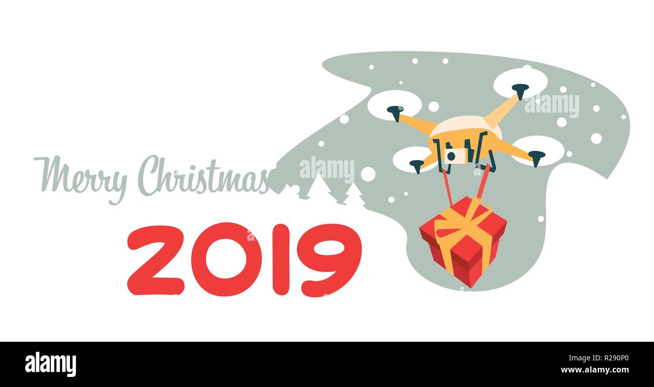 Drone Lieferung vorhanden neues Jahr frohe weihnachten urlaub Konzept flache isolierte horizontal Stock Vektor